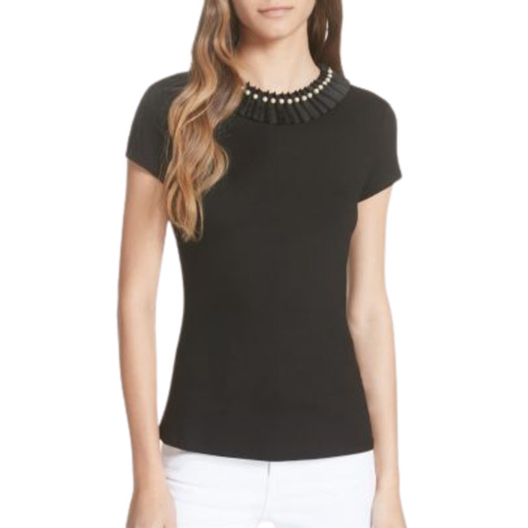 TED BAKER London Nickita Black Pearl Neck Detail Fitted Tee Women's 1 / US 4 - Picture 1 of 7